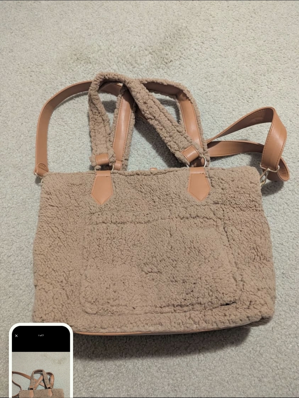 GILI Faux Shearling Tote Bag with Leather Trim - Tan